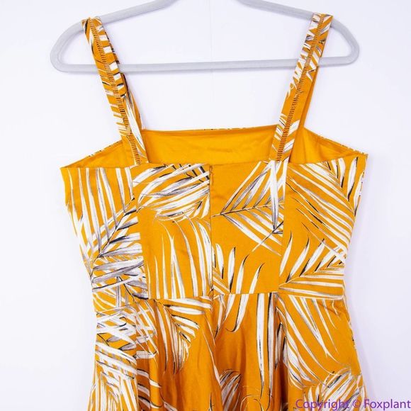 NEW White House Black Market gold Palm-Print Midi Dress with pockets, 8 - Picture 9 of 15